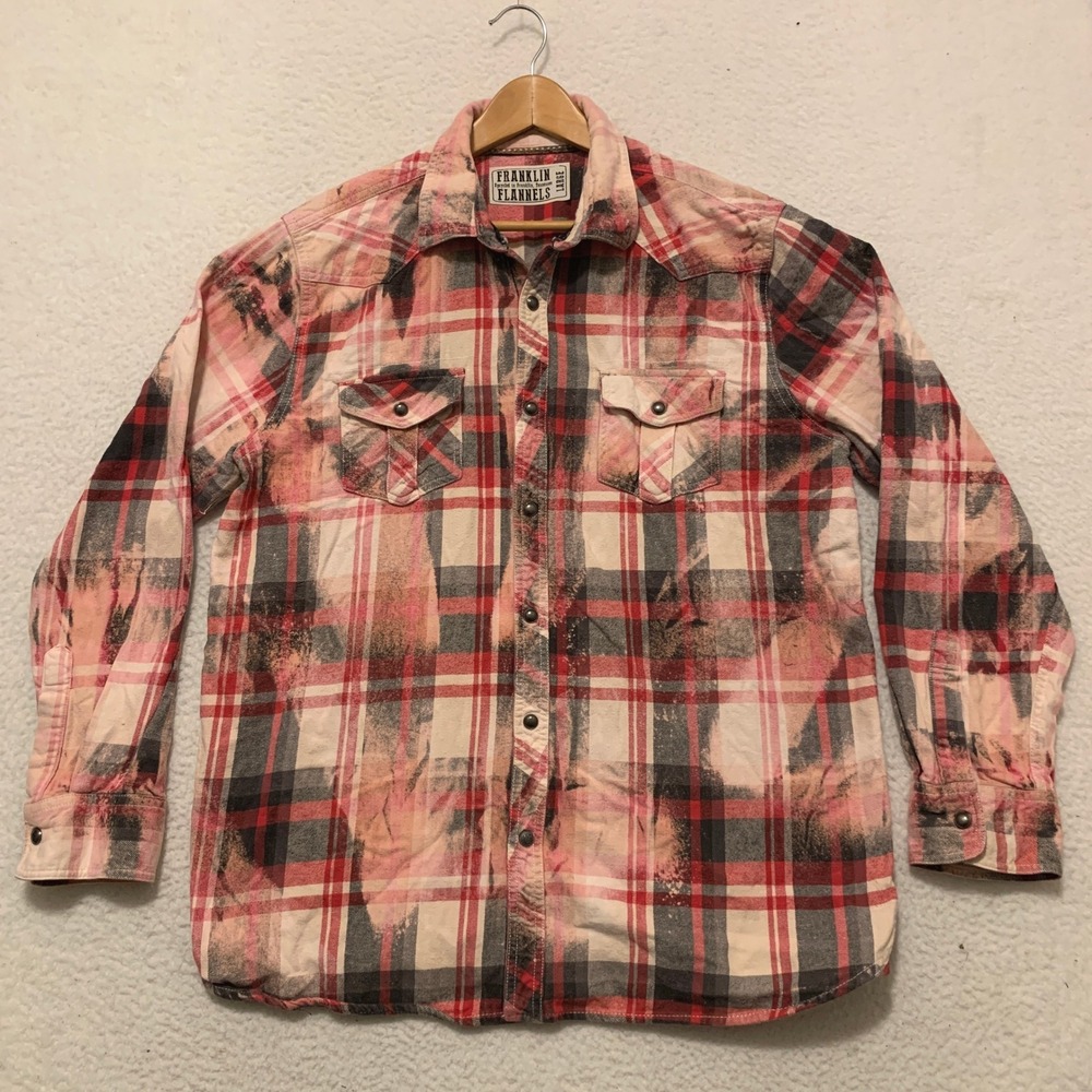 Franklin Flannels Upcycled Flannel Shirt Mens L Bleached Plaid Western Snap